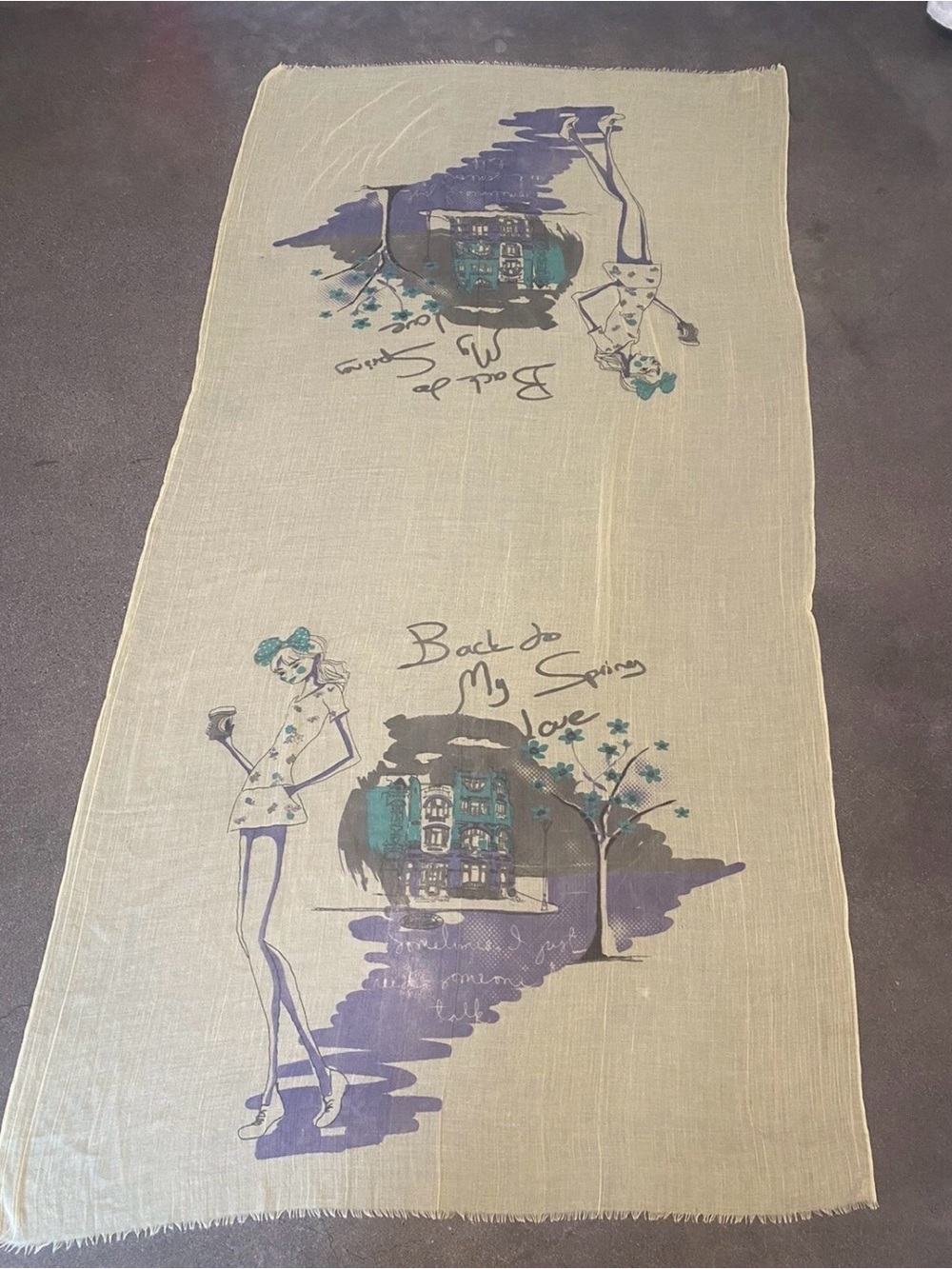 Paris Scarf in yelown with Teal and Purple Print 37 x 71